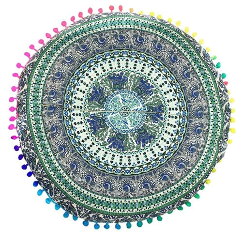 Hyha Hippie Mandala Rund Cushion Cover Pompom Bohemian Tassel Paisley Throw Pillow Cover Meditation Cushion Decorative Pillows