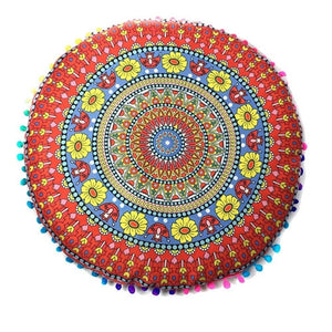Hyha Hippie Mandala Rund Cushion Cover Pompom Bohemian Tassel Paisley Throw Pillow Cover Meditation Cushion Decorative Pillows