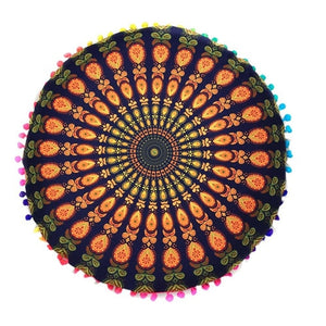 Hyha Hippie Mandala Rund Cushion Cover Pompom Bohemian Tassel Paisley Throw Pillow Cover Meditation Cushion Decorative Pillows