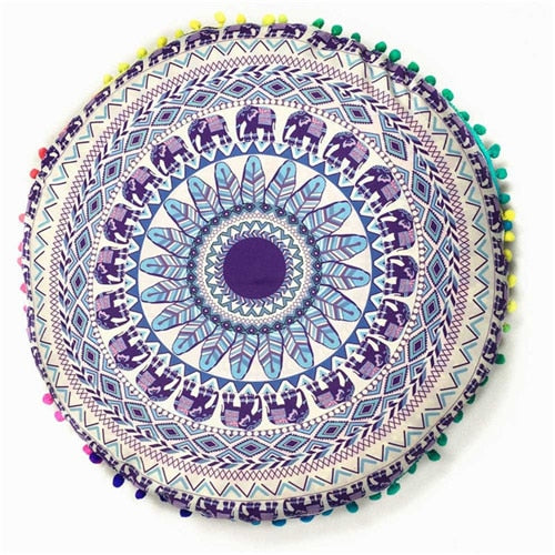 Hyha Hippie Mandala Rund Cushion Cover Pompom Bohemian Tassel Paisley Throw Pillow Cover Meditation Cushion Decorative Pillows
