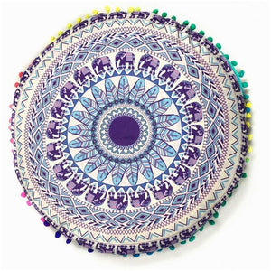 Hyha Hippie Mandala Rund Cushion Cover Pompom Bohemian Tassel Paisley Throw Pillow Cover Meditation Cushion Decorative Pillows