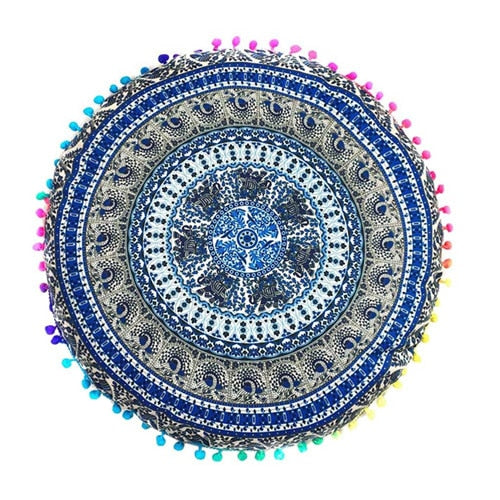 Hyha Hippie Mandala Rund Cushion Cover Pompom Bohemian Tassel Paisley Throw Pillow Cover Meditation Cushion Decorative Pillows