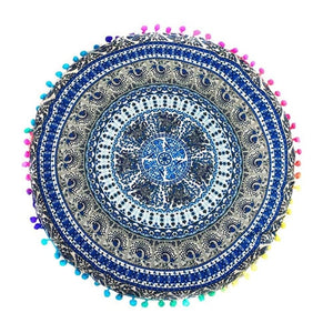 Hyha Hippie Mandala Rund Cushion Cover Pompom Bohemian Tassel Paisley Throw Pillow Cover Meditation Cushion Decorative Pillows