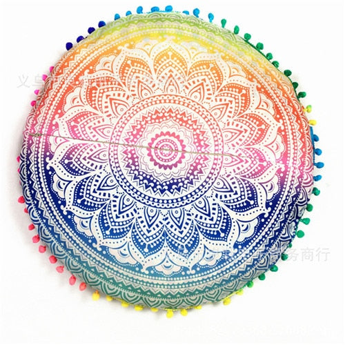 Hyha Hippie Mandala Rund Cushion Cover Pompom Bohemian Tassel Paisley Throw Pillow Cover Meditation Cushion Decorative Pillows