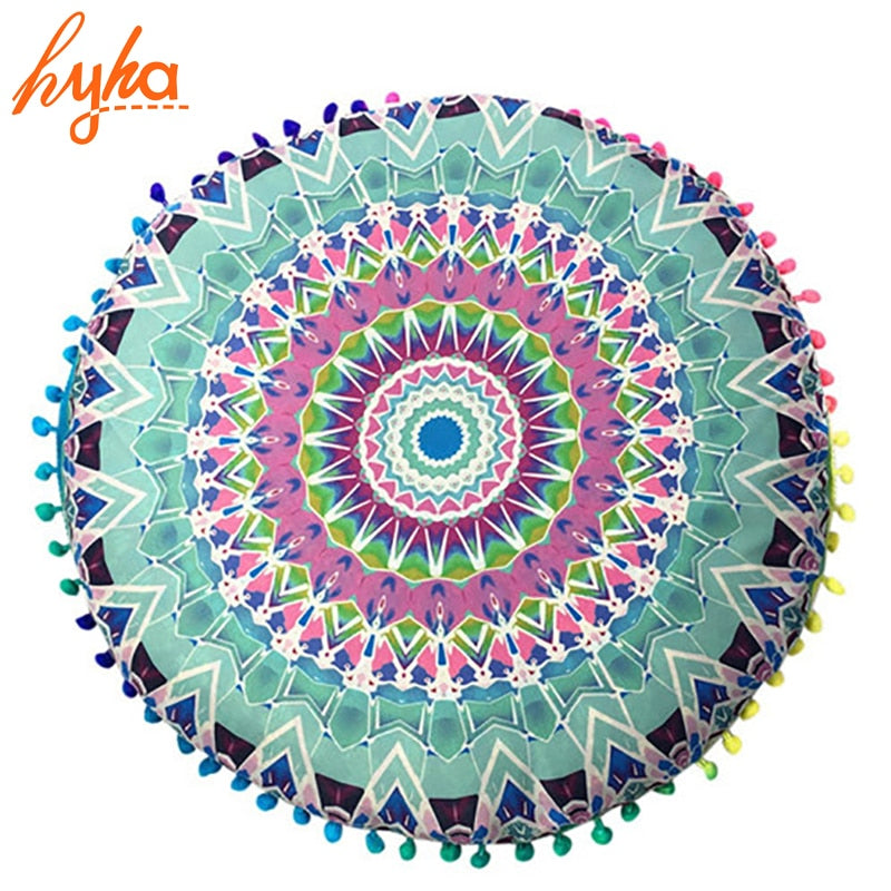 Hyha Hippie Mandala Rund Cushion Cover Pompom Bohemian Tassel Paisley Throw Pillow Cover Meditation Cushion Decorative Pillows