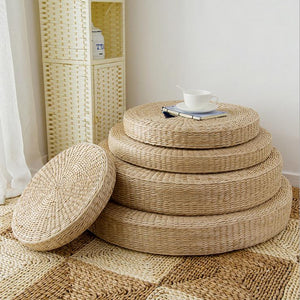 Hot Natural Straw Round Pouf Tatami Meditation Yoga Cushion - 5 Sizes 40/45/50/60/70cm