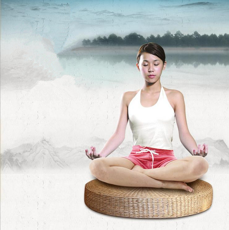 Hot Natural Straw Round Pouf Tatami Meditation Yoga Cushion - 5 Sizes 40/45/50/60/70cm