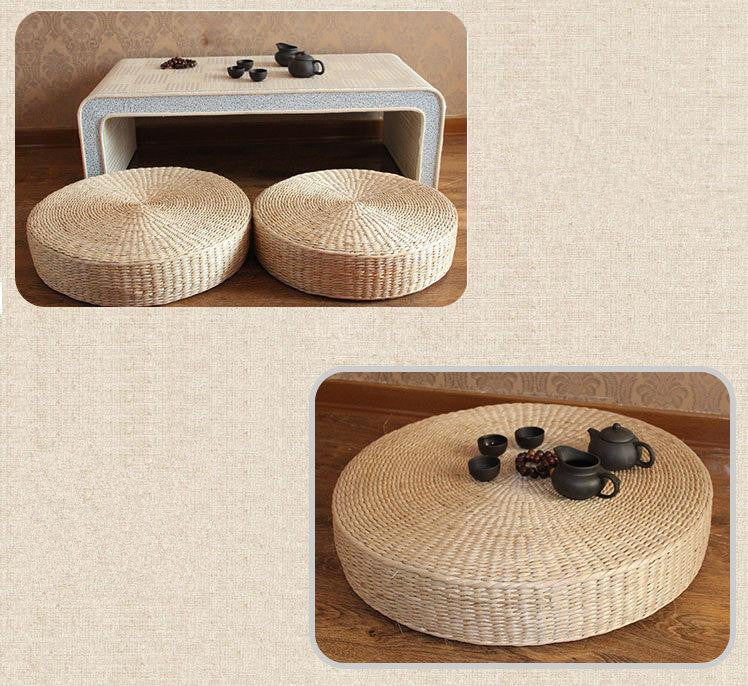 Hot Natural Straw Round Pouf Tatami Meditation Yoga Cushion - 5 Sizes 40/45/50/60/70cm
