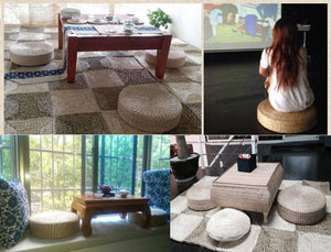 Hot Natural Straw Round Pouf Tatami Meditation Yoga Cushion - 5 Sizes 40/45/50/60/70cm