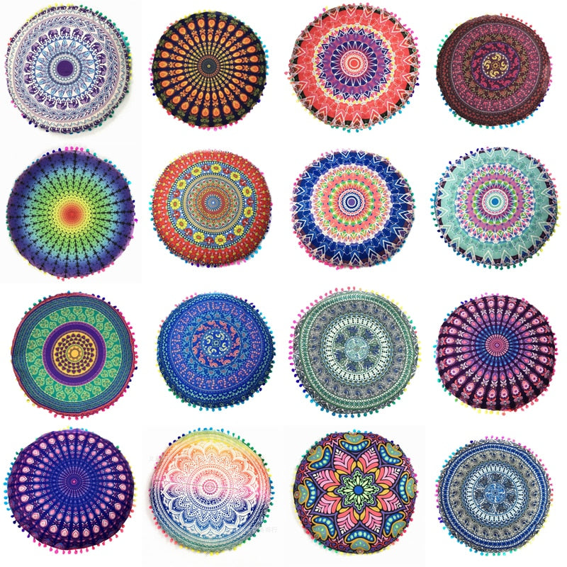 Homing Mandala Elephant Pattern Cushion Cover Yoga Bohemian Tassel Paisley Throw Cozy Pillow Cover Meditation Cushion Decorative
