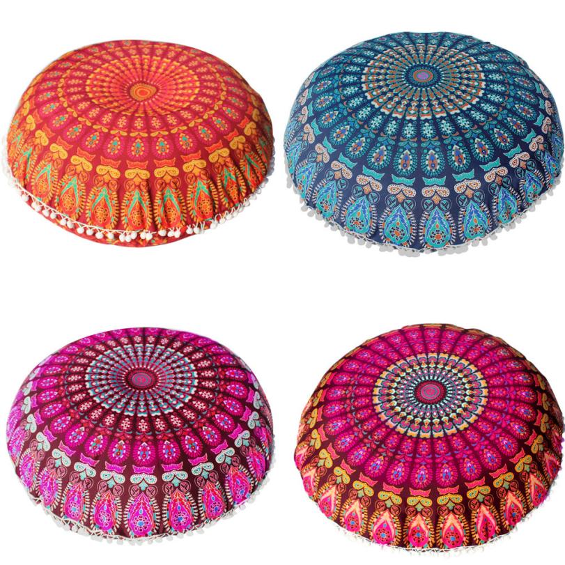 80*80cm Large Mandala Floor Pillows Round Bohemian Meditation Cushion Cover Ottoman Pouf 2AU30