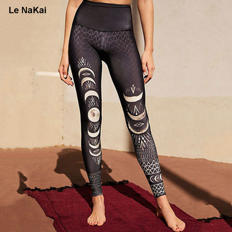 Retro moon eclipse print yoga pants