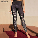 Retro moon eclipse print yoga pants