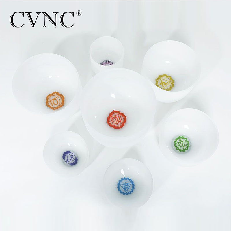 Chakra tuned 7 piece set Frosted  Quartz Crystal Singing Bowls   6" - 12"