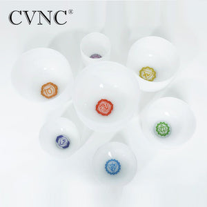 Chakra tuned 7 piece set Frosted  Quartz Crystal Singing Bowls   6" - 12"