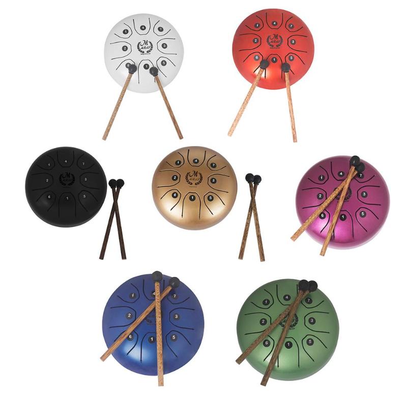 5.5 Inch Stainless Steel Tongue Drum Set Hand Pan Tank Hang Drum Percussion Instruments with Drumsticks Padded Bag